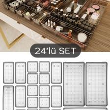 24'lü Multi Set - Çekmece İçi Düzenleyici - Banyo Makyaj ve Takı Organizer Siyah