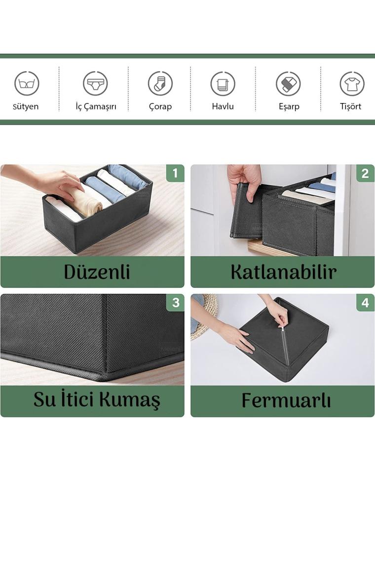 8'li Düzenleyici Kutu Seti - Dolap Içi Organizer Çekmece Içi Düzenleyici Saklama Kutusu Antrasit