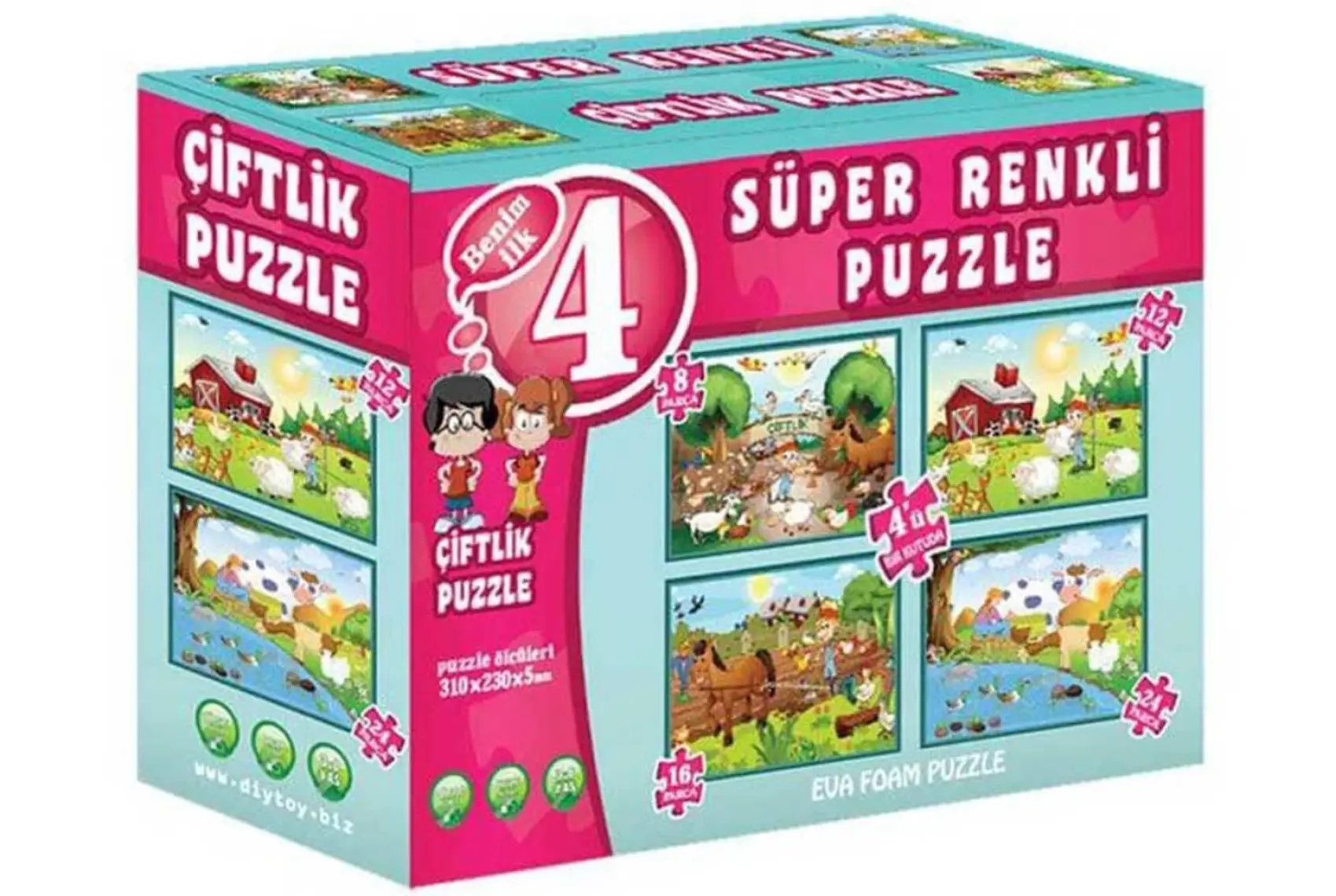 Diytoy Çiftlik Süper Renkli Puzzle (4 Adet Puzzle)