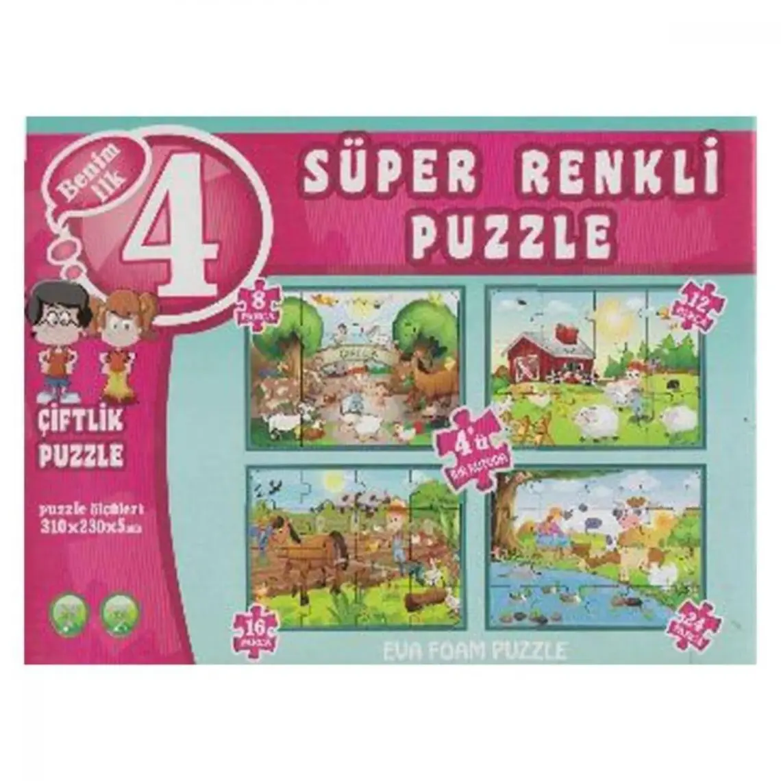 Diytoy Çiftlik Süper Renkli Puzzle (4 Adet Puzzle)