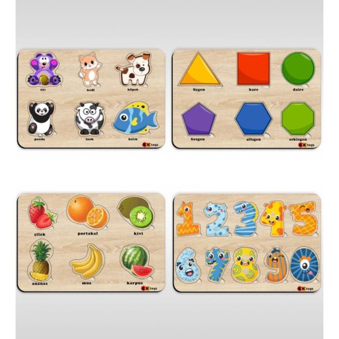 Bk Toys Çocuklar Için 4’lü Ahşap Figürlü Eğitici-Öğretici Yapboz Puzzle-1