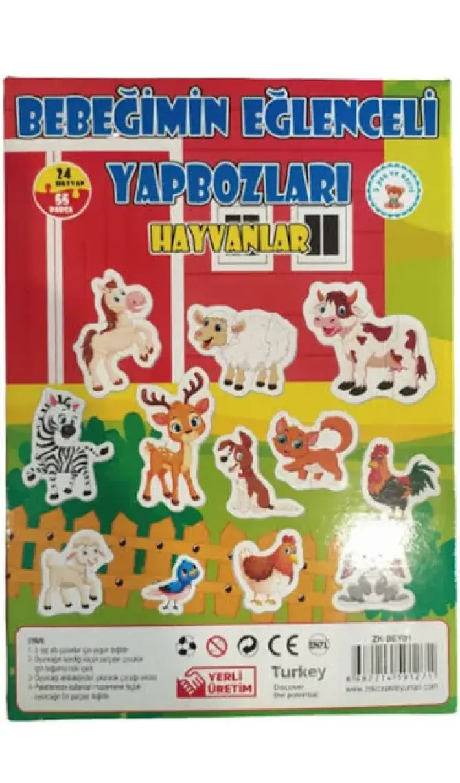 Zekice Baby Puzzle Bebeğimin Eğlenceli Yapbozları 24 Hayvan 55 Parça (Ekstra Parçalarla Sizlerle)