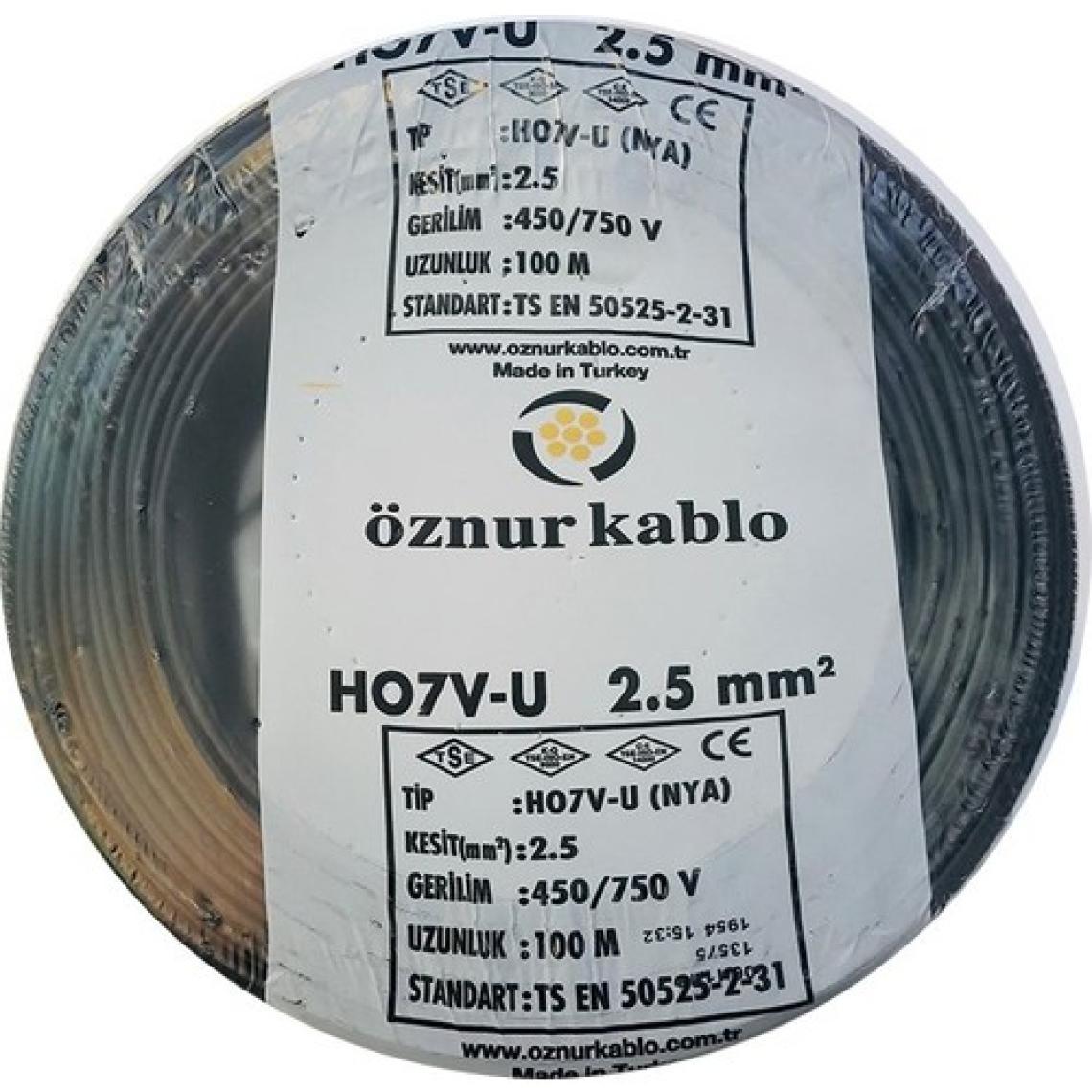 Öznur 2,5 mm Nya Kablo - 100 Metre Siyah
