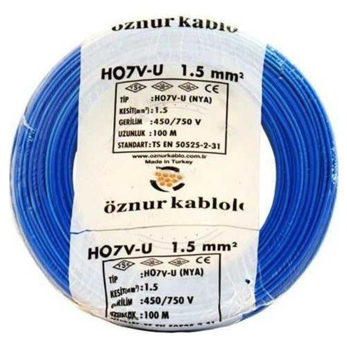 Öznur 1,5 Mm2 Nya Kablo Tek Damar Mavi Kablo 100M