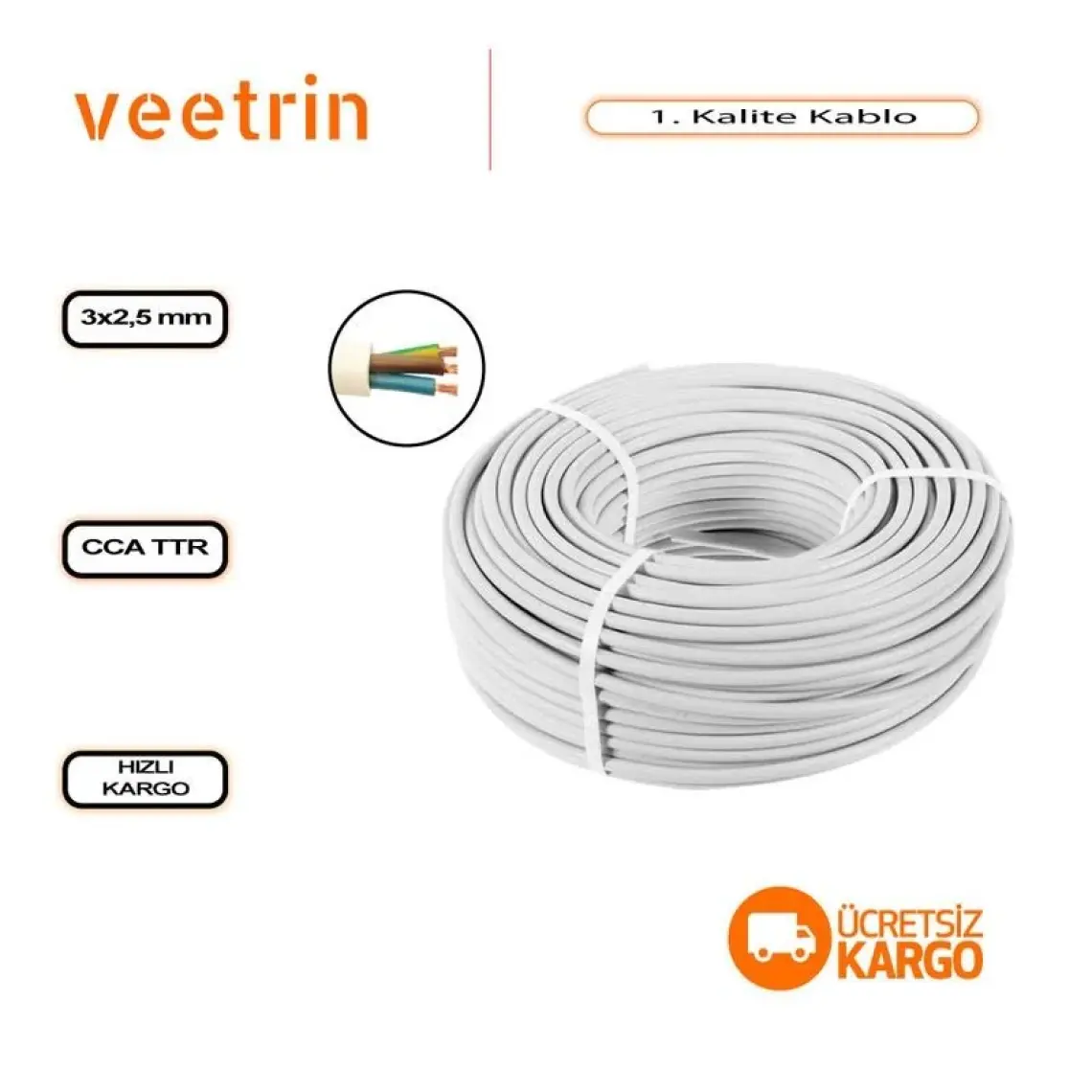 Eraplast 3 x 2,5 mm Çok Telli Cca Ttr Kablo