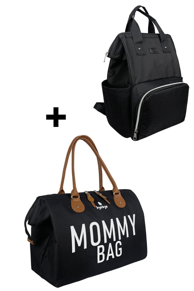 Bye Bye Mommy Bag Anne Bebek Bakım ve Kadın Çantası+Silver Anne Bebek Bakım Sırt Çantası ( Sıyah )