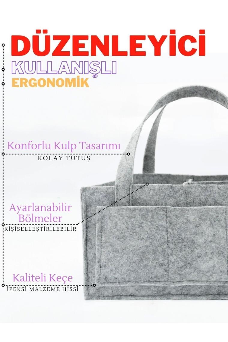 Yunusoğlu Home Keçe Anne Bebek Bakım Çantası Yenidoğan Için Organizer Düzenleyici Gri