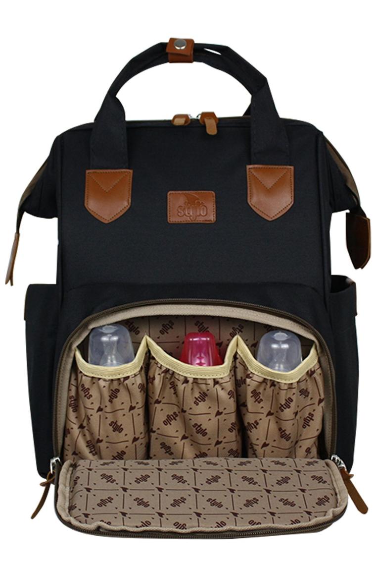 Stylo Monaco Baby Bag Anne Bebek Bakım Sırt Çantası-Siyah Baskı