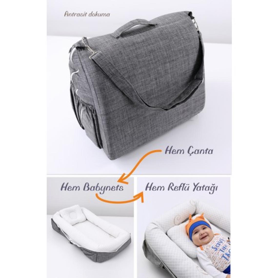 Umaybebek Çantalı Taşınabilir Bebek Reflü Yatağı, Babynest, Anne Çantası Antrasit