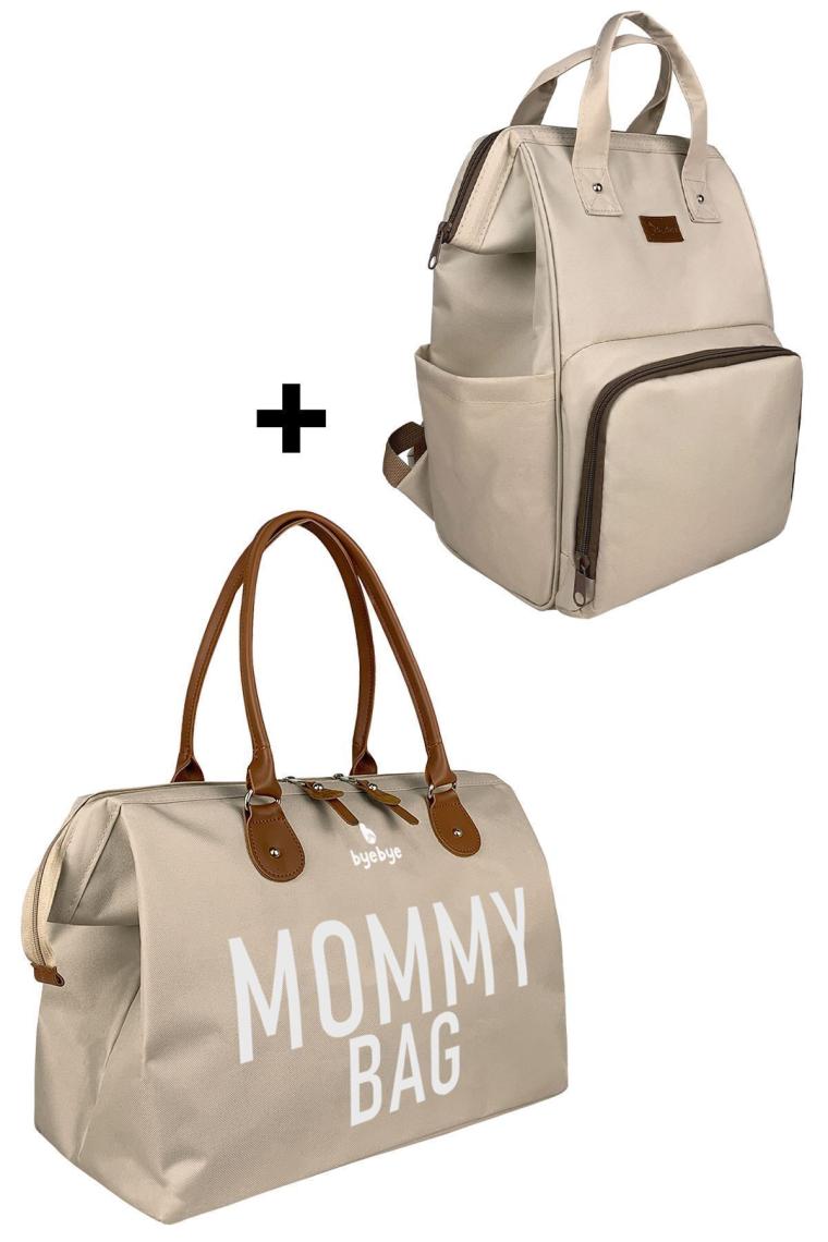 Bye Bye Mommy Bag Anne Bebek Bakım ve Kadın Çantası+Silver Anne Bebek Bakım Sırt Çantası ( Bej )