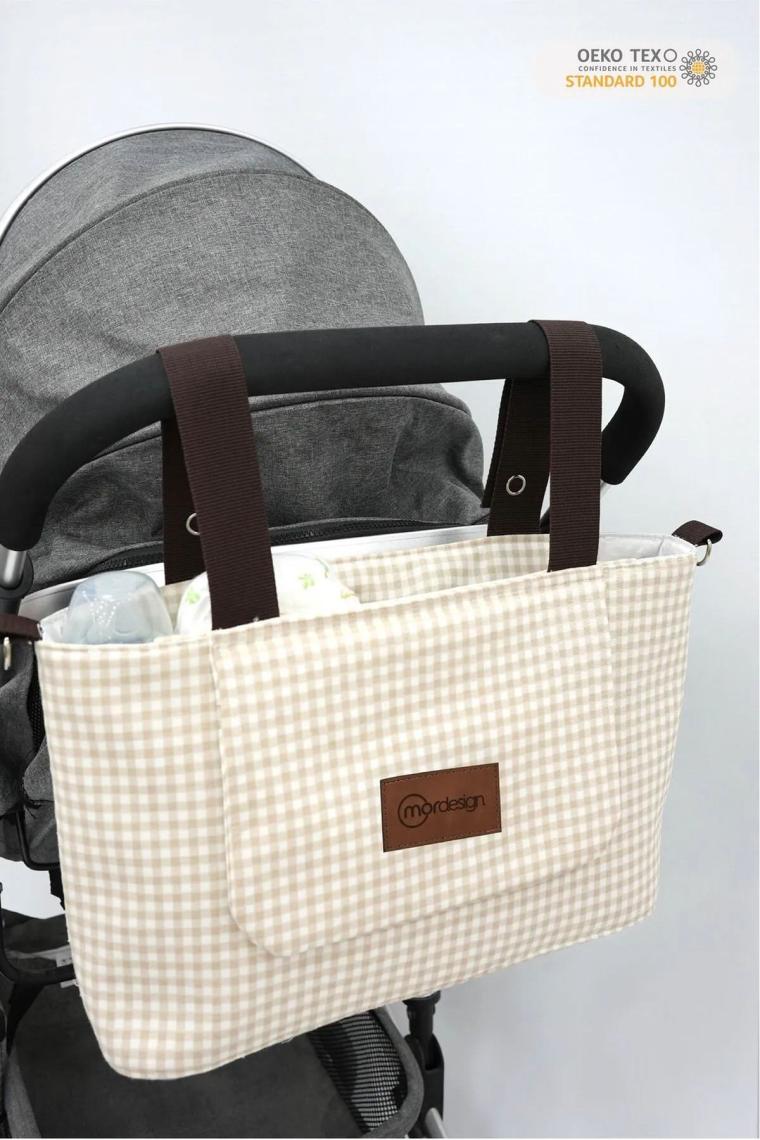 Mordesign Bebek Arabası Organizer Çanta, Omuz Akılı , Anne Bebek Bakım Çantası, Su Geçirmez, Gingham Serisi