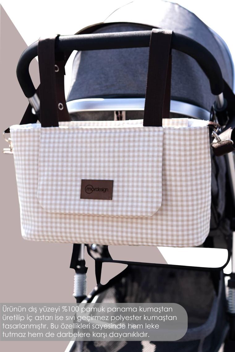 Mordesign Bebek Arabası Organizer Çanta, Omuz Akılı , Anne Bebek Bakım Çantası, Su Geçirmez, Gingham Serisi