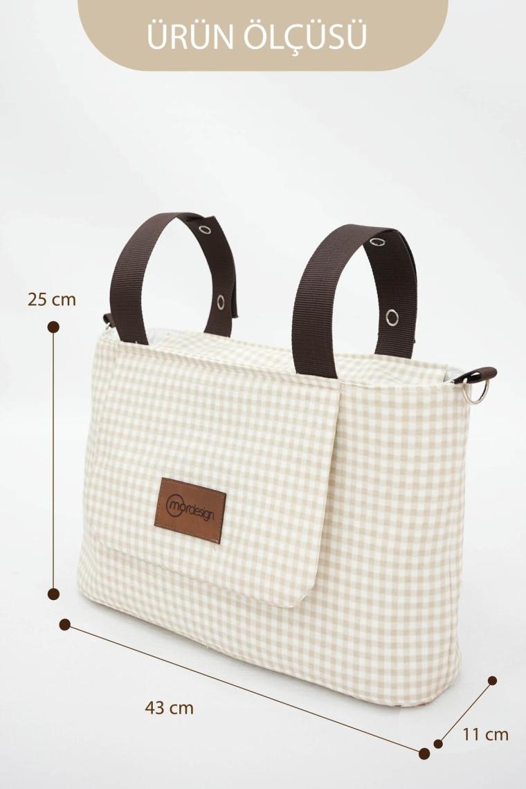 Mordesign Bebek Arabası Organizer Çanta, Omuz Akılı , Anne Bebek Bakım Çantası, Su Geçirmez, Gingham Serisi