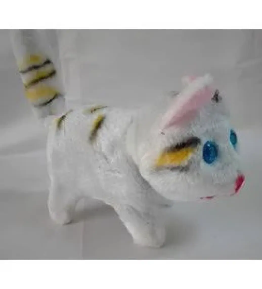 Top Rock Store Beyaz Renk Yürüyen Miyavlayan Kedi Işıklı Sesli Hareketli Peluş Kedi