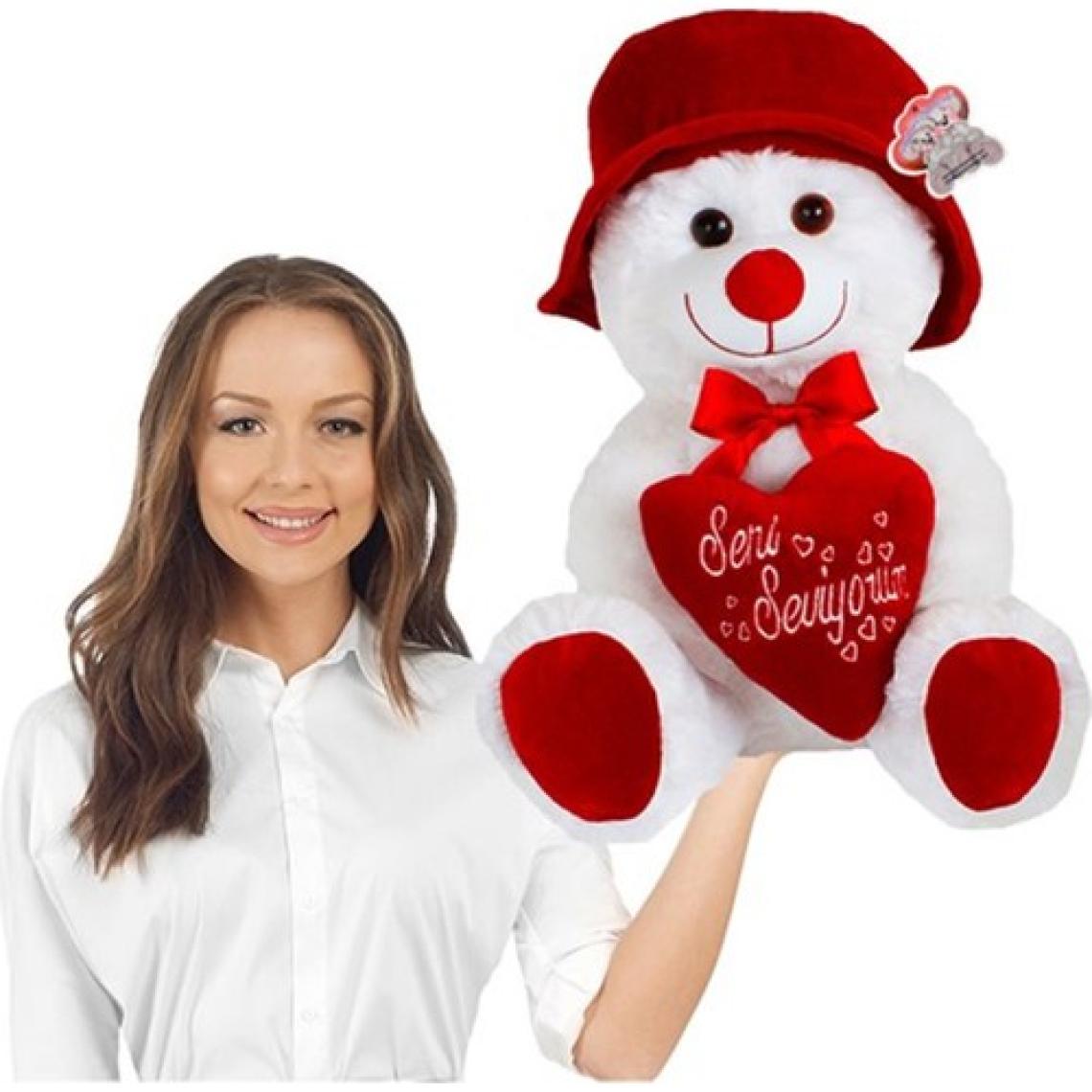 45 cm Şapkalı ve Kalpli Peluş Ayıcık