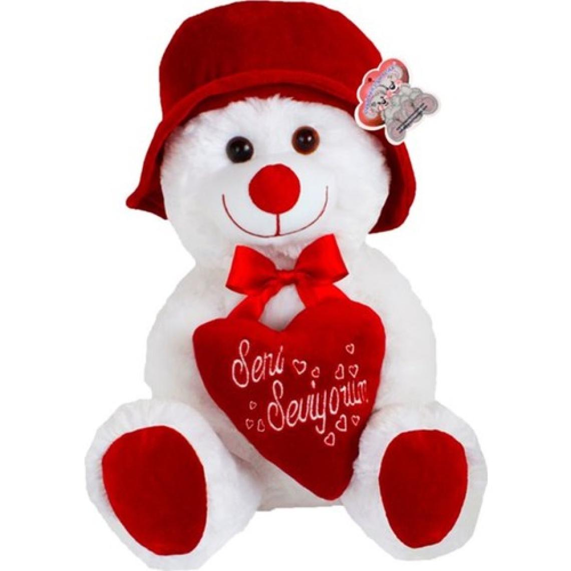45 cm Şapkalı ve Kalpli Peluş Ayıcık