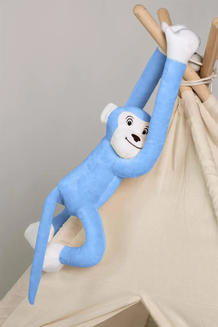 Boumini Toys Boyuna Sarılan Peluş Maymun Mavi Elleri Çıtçıtlı 55 cm