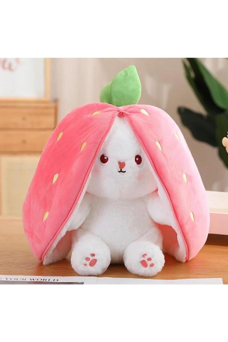 Mj Toys Peluş Çilek Tavşan 40 cm Peluş Oyuncak Peluş Tavşan Fermuarlı Sevgiliye Özel Hediyelik Turuncu