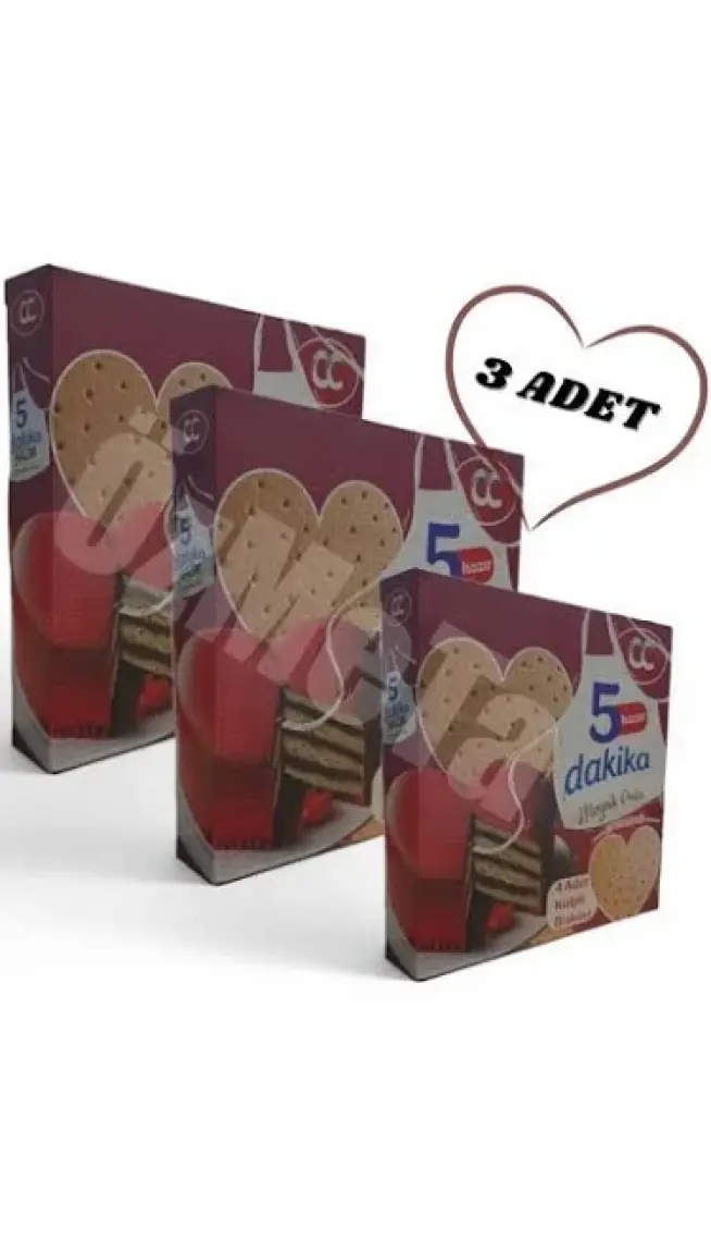 Cc Kalp Şekilli 5 Dakika Hazır Mozaik Pasta - 20 cm Çapında 4 Kat Kalp Şekilli Pasta Tabanı Bisküvisi