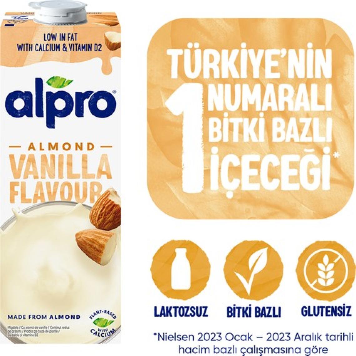 Alpro Vanilya Badem Sütü 1 L Vegan Laktozsuz Bitkisel Bazlı