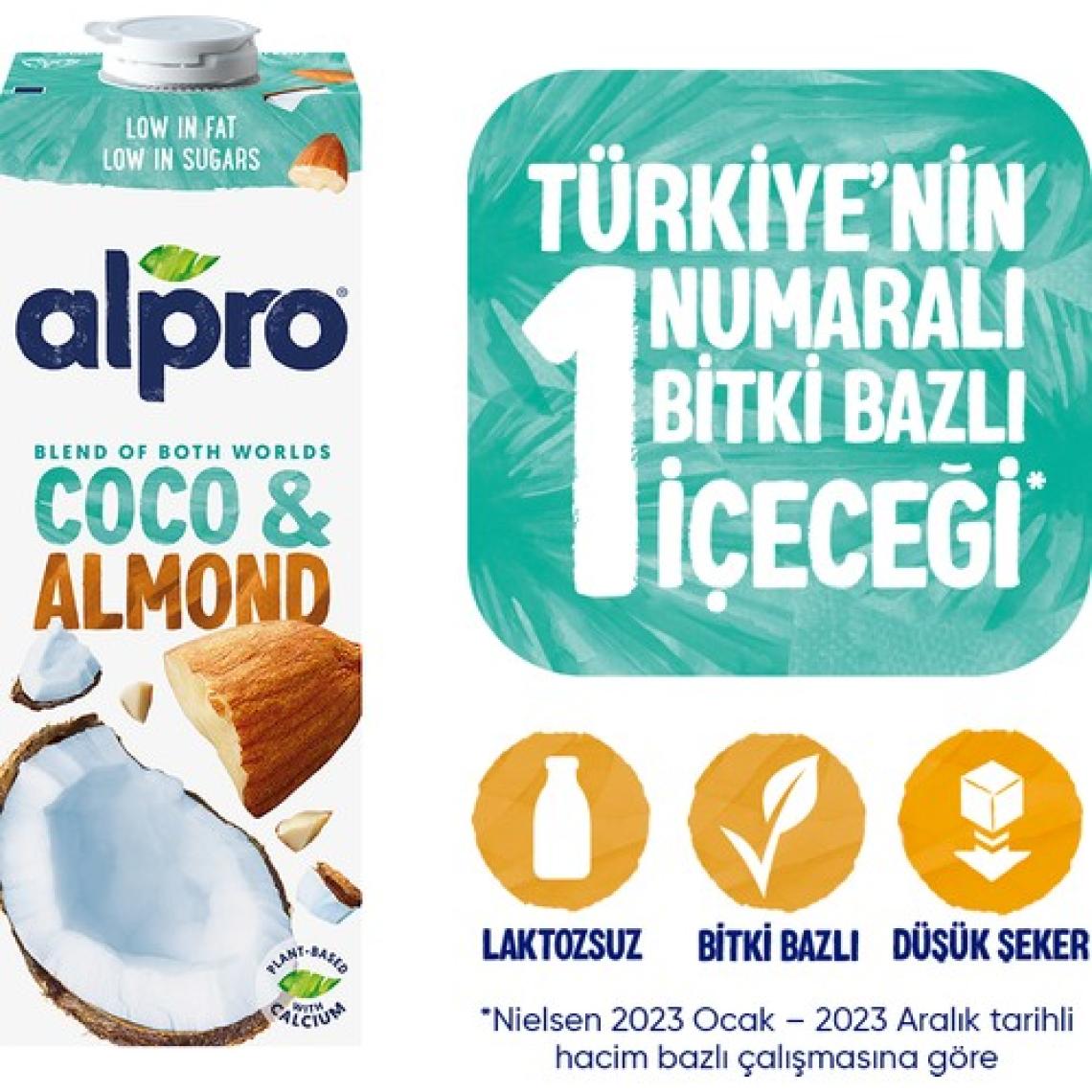 Alpro Hindistan Cevizi Badem Sütü 1 L Vegan Laktozsuz Bitkisel Bazlı