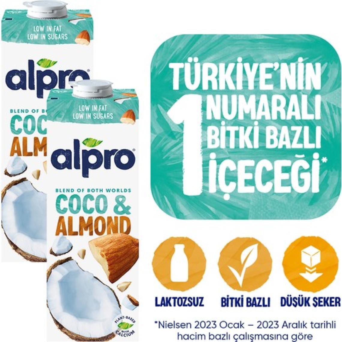 Alpro Hindistan Cevizi Badem Sütü 2x1 L Vegan Laktozsuz Bitkisel Bazlı