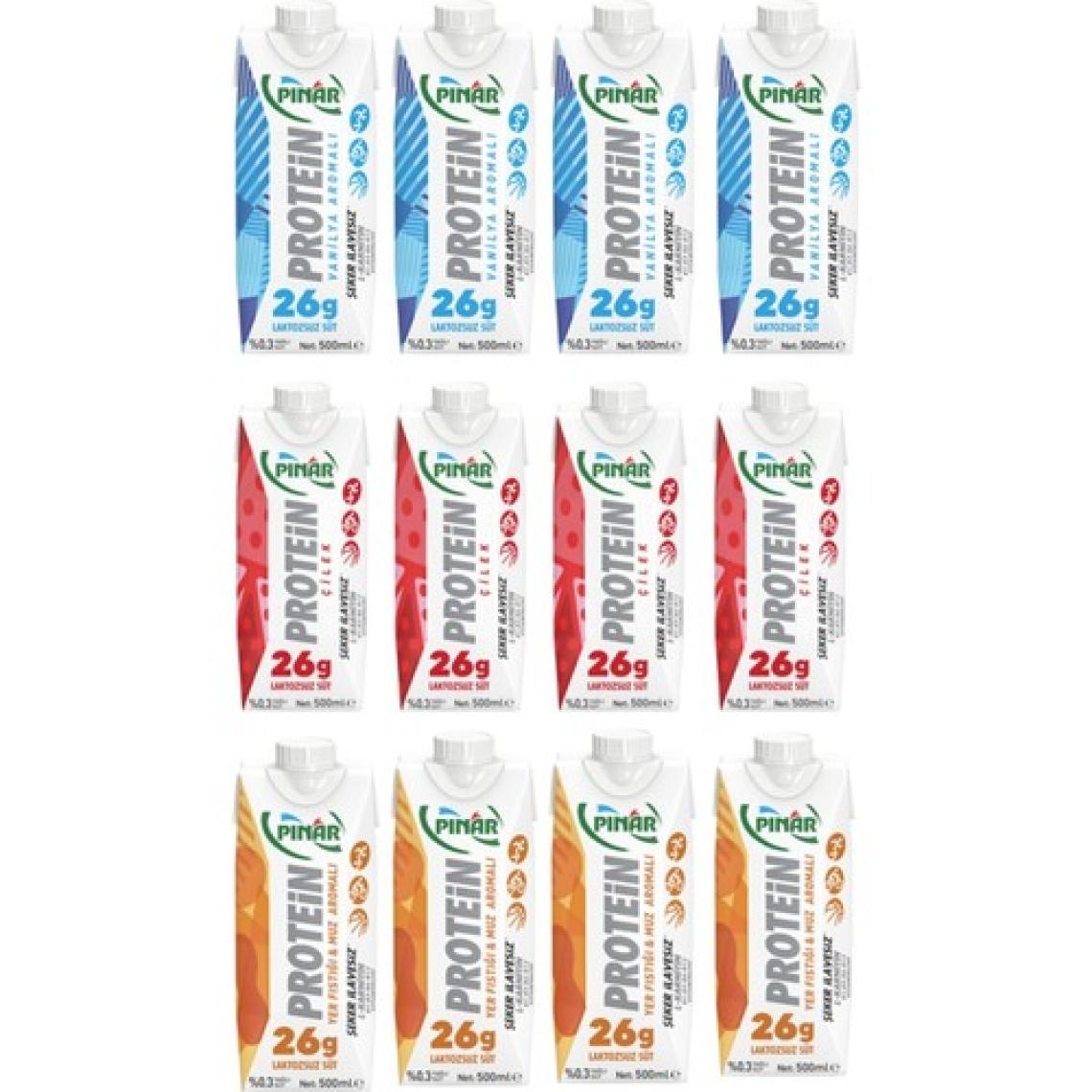 Pınar Protein Süt Karışık Set Vanilya, Çilek, Muz 12'li