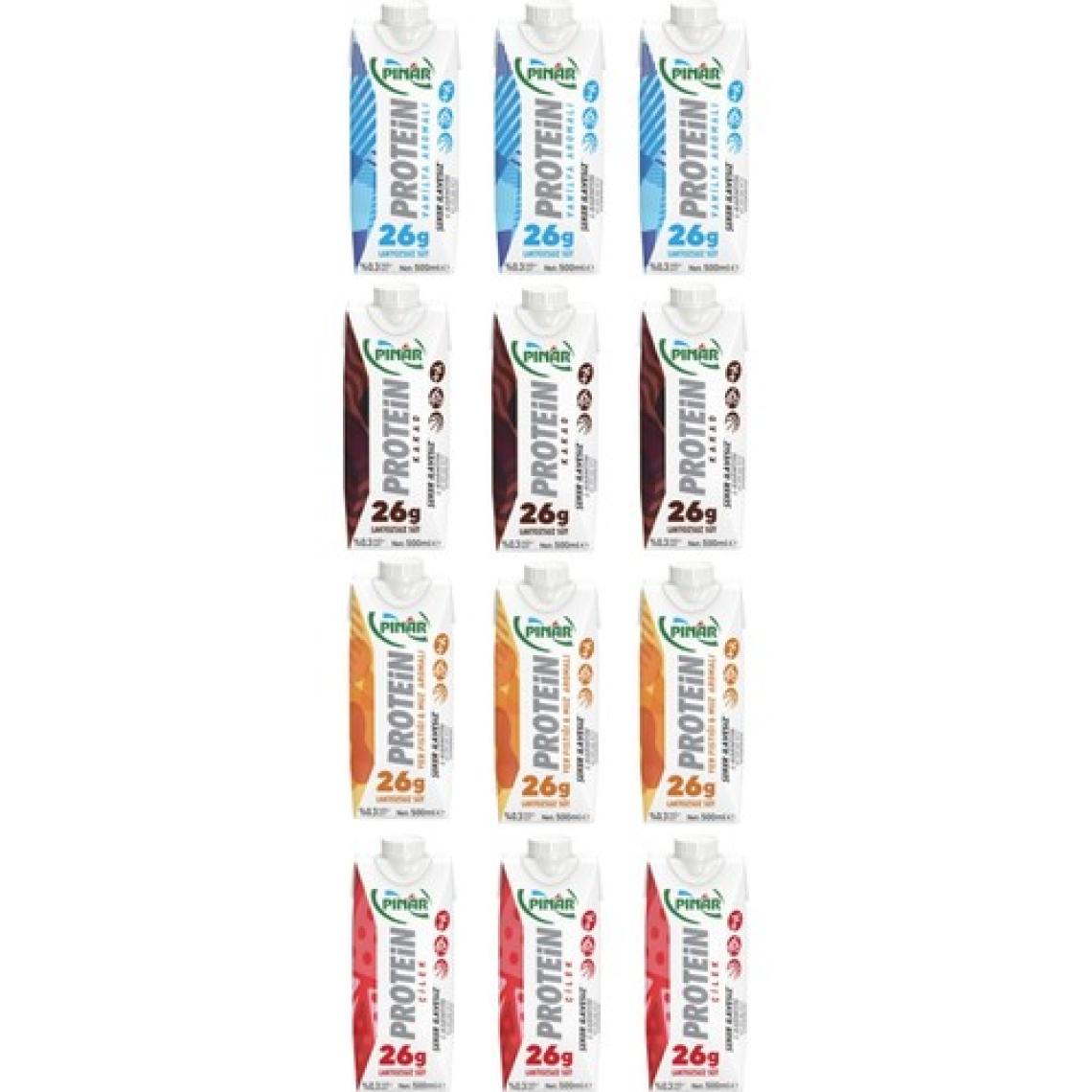 Pınar Protein Süt Karışık Set Vanilya, Kakao, Muz ,çilek 12'li