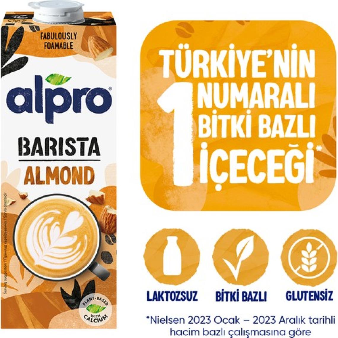 Alpro Barista Badem Sütü 1 L Vegan Laktozsuz Bitkisel Bazlı