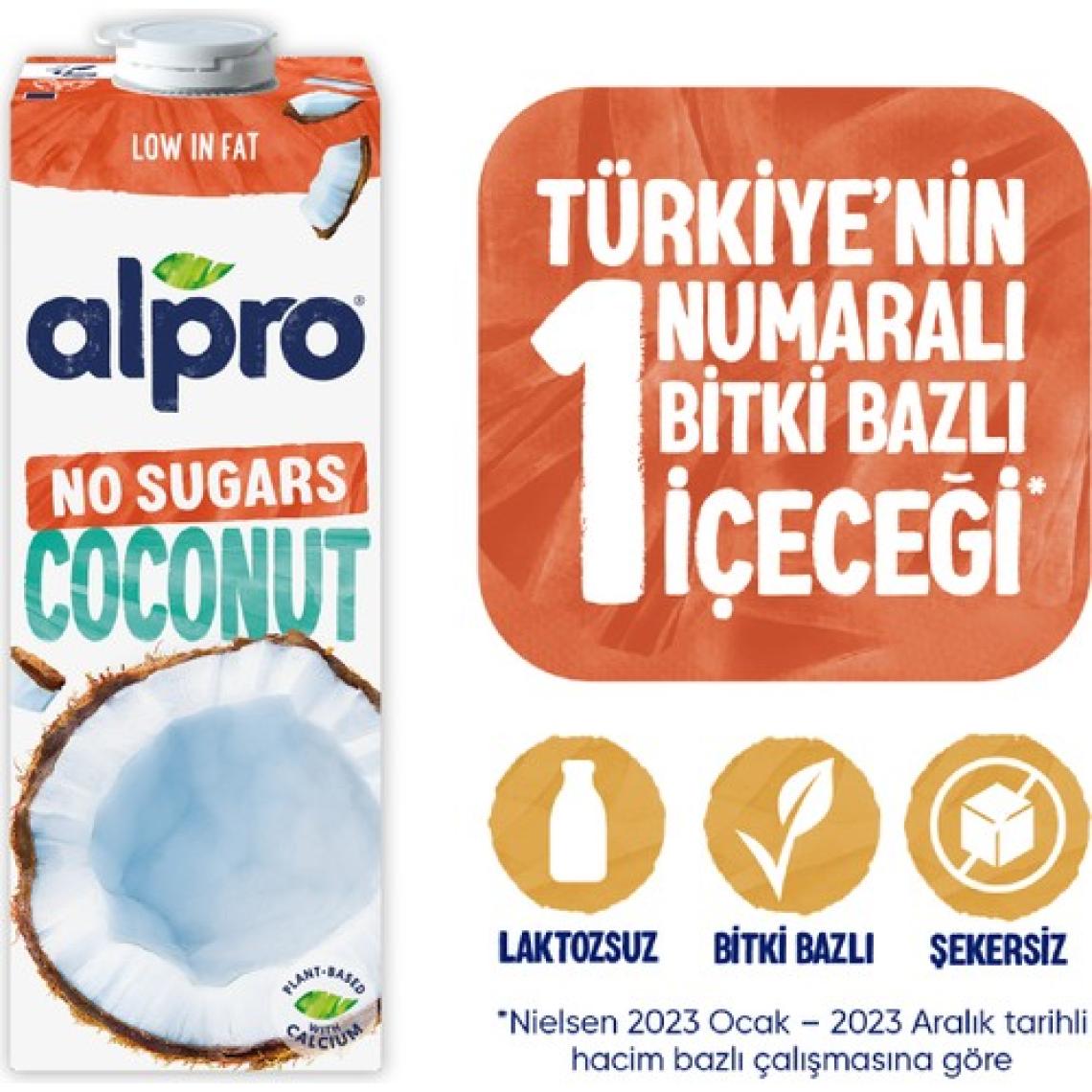 Alpro Şekersiz Hindistan Cevizi Sütü 1 L Vegan Laktozsuz Bitkisel Bazlı