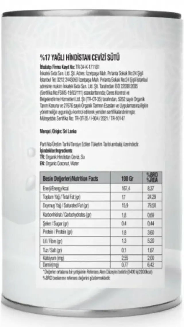 Güzel Ada Gıda Hindistan Cevizi Sütü 400 ml