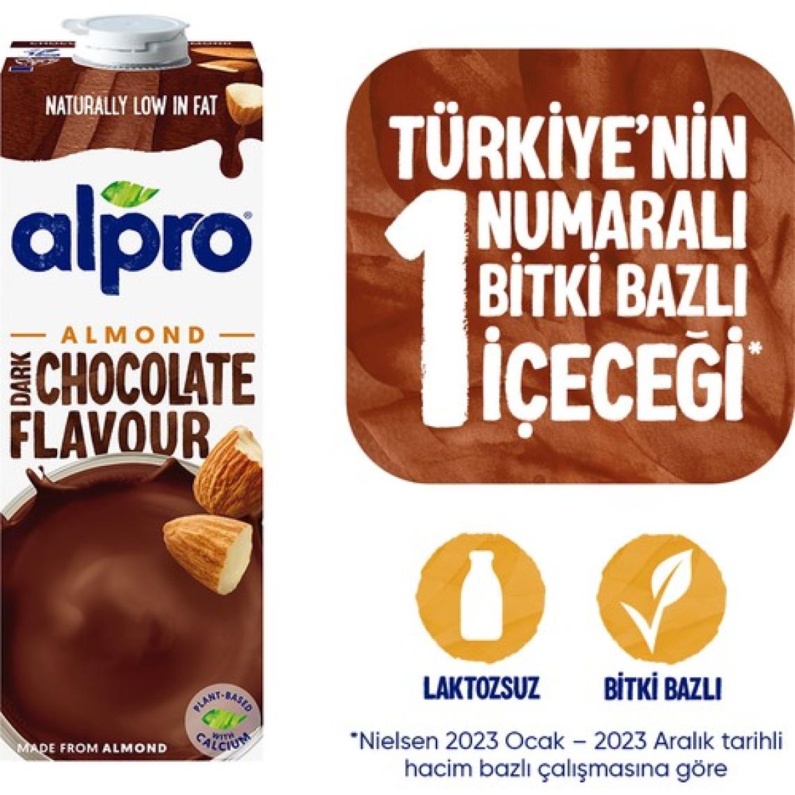 Alpro Bitter Çikolata Badem Sütü 1 L Vegan Laktozsuz Bitkisel Bazlı