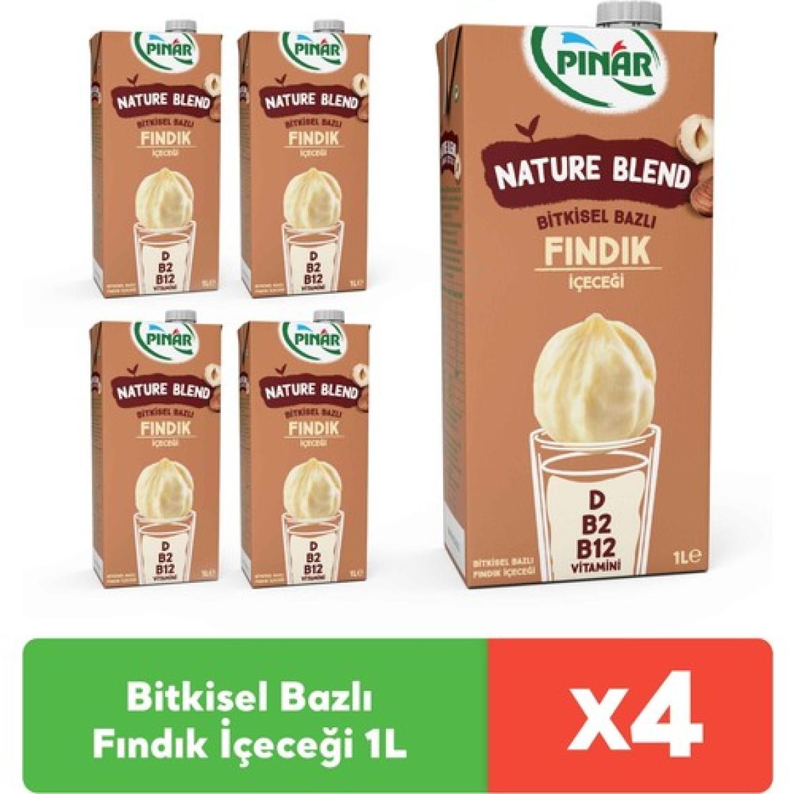 Pınar Nature Blend Bitkisel Bazlı Fındık Içeceği 1 L Vegan Laktozsuz x 4 Adet
