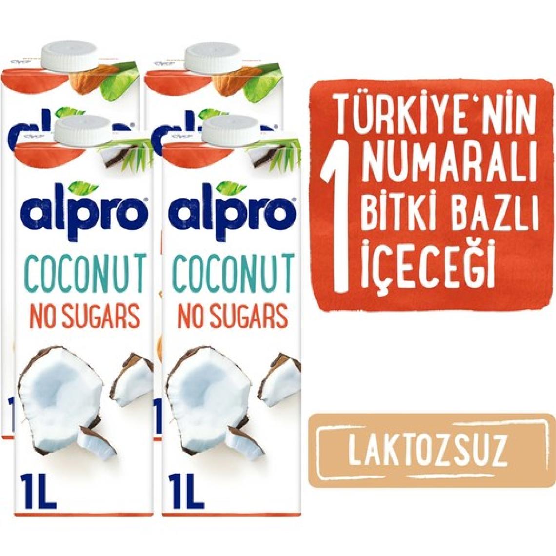 Alpro Şekersiz 4’lü Mix Set–badem Sütü&Hindistan Cevizi Süt 4 x 1 lt