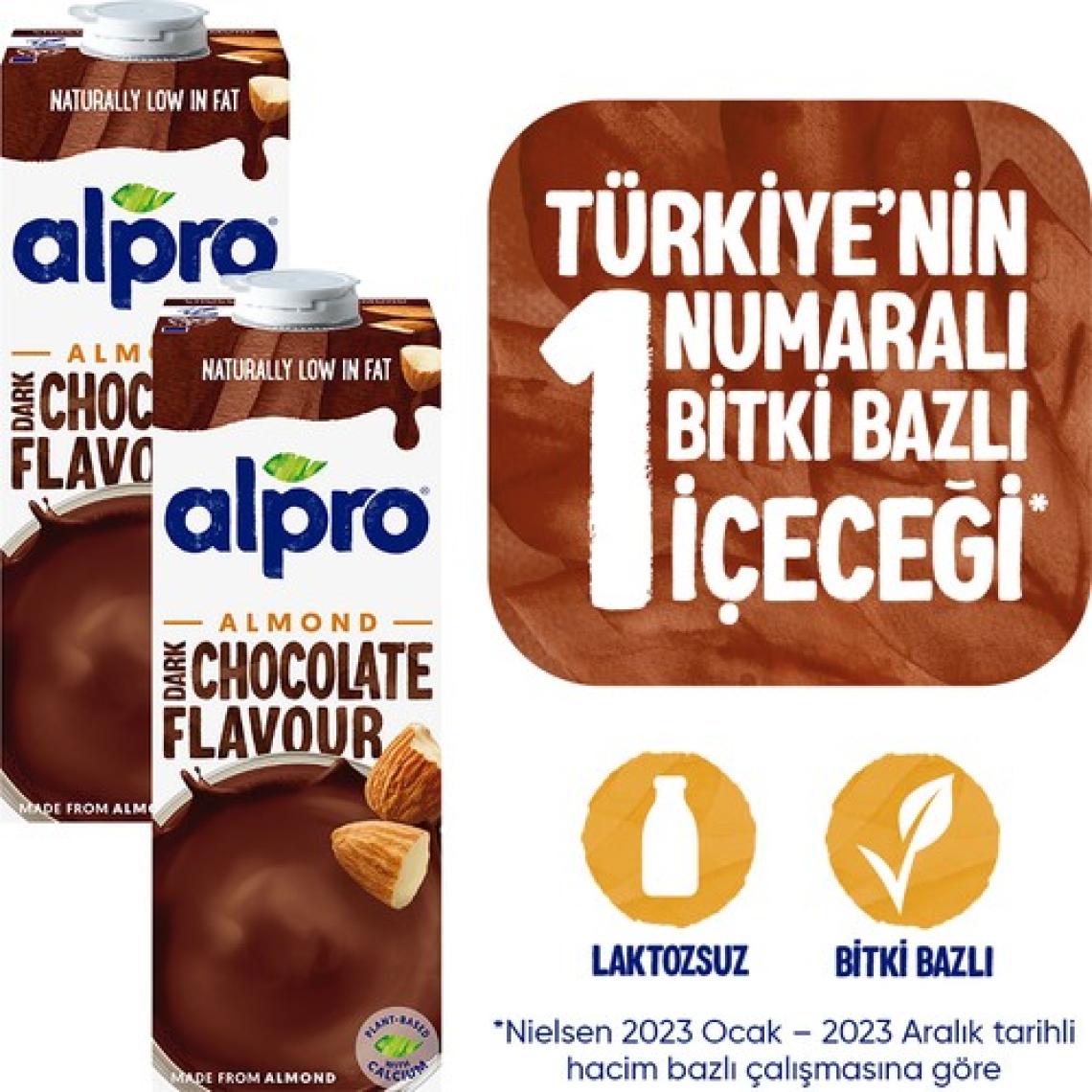 Alpro Bitter Çikolata Badem Sütü 2x1 L Vegan Laktozsuz Bitkisel Bazlı