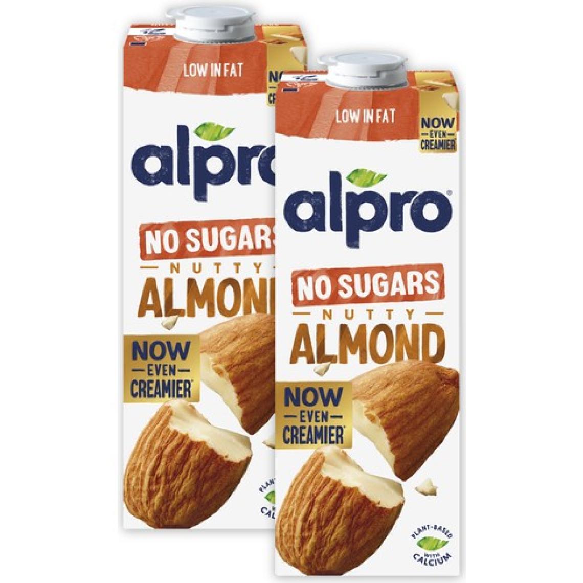 Alpro Şekersiz Badem Sütü 2x1 L - Vegan, Laktozsuz, Bitkisel İçecek, Belçika Menşeli, Kalsiyum ve D, B2, B12 Vitaminleri İçerir