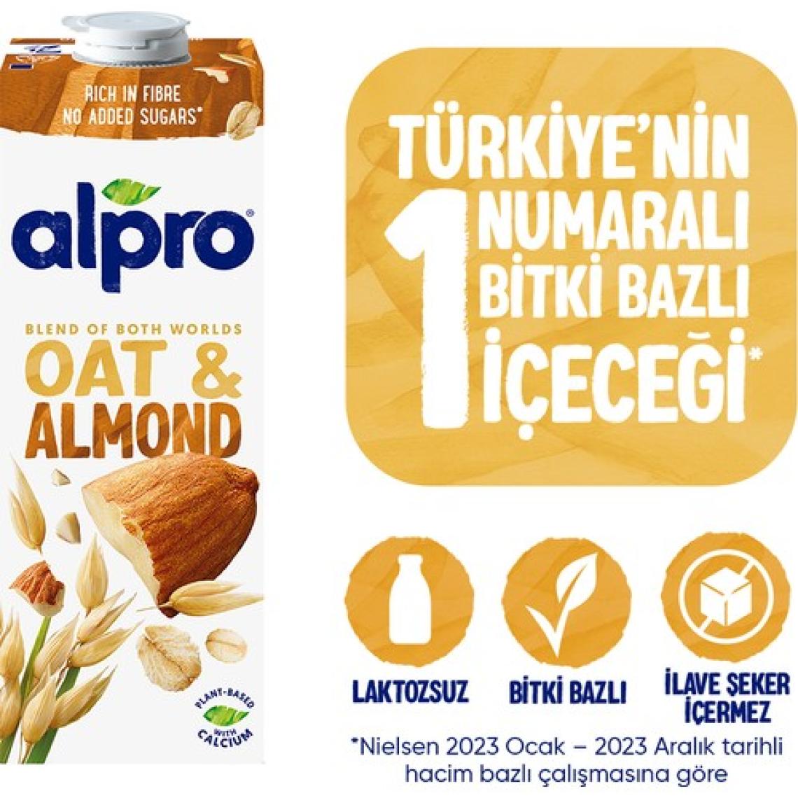 Alpro Yulaf Badem Sütü 1 L Vegan Laktozsuz Bitkisel Bazlı