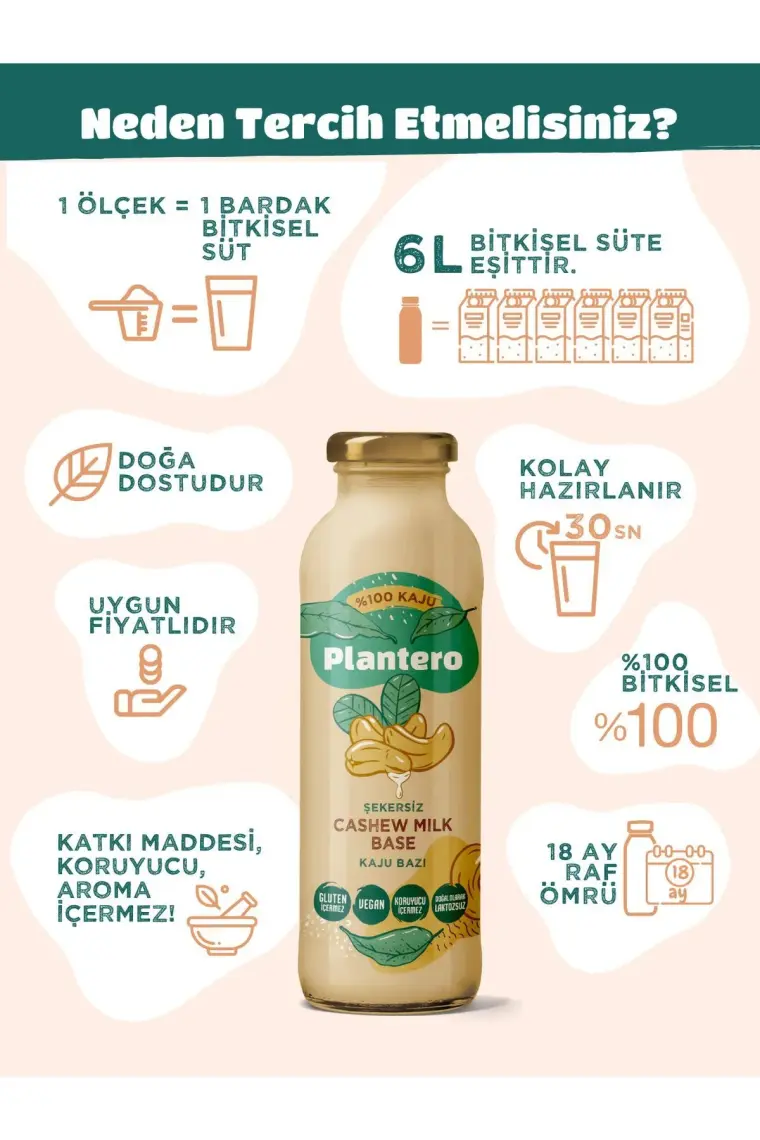 Plantero Kaju Sütü Bazı Konsantre 250gr,  Kaju, Şekersiz