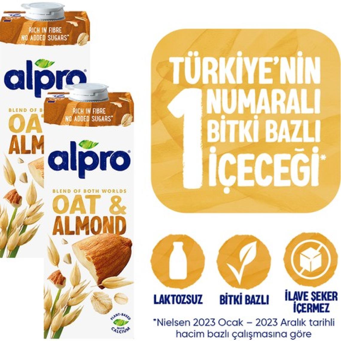 Alpro Yulaf Badem Sütü 2x1 L Vegan Laktozsuz Bitkisel Bazlı