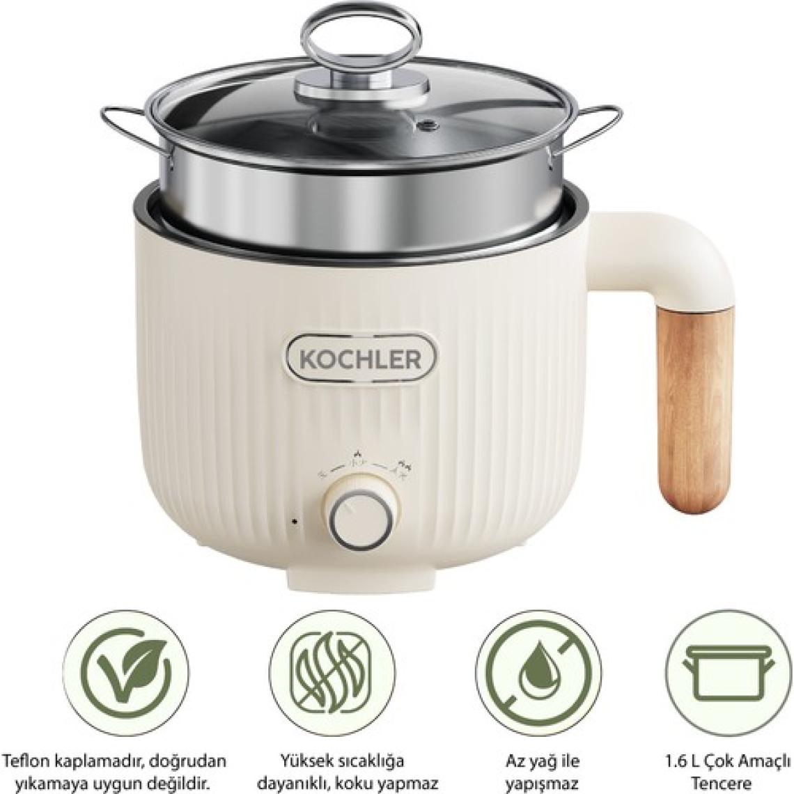 Kochler Çok Amaçlı Elektrikli Tencere | 600w | 1.6l | Buharlı Ve Yağda Pişirme Özellikli -Jj18b-2