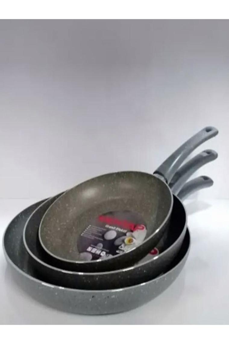 3 Lü Granit Tava Seti 24-26-28 Cm Gri Renk