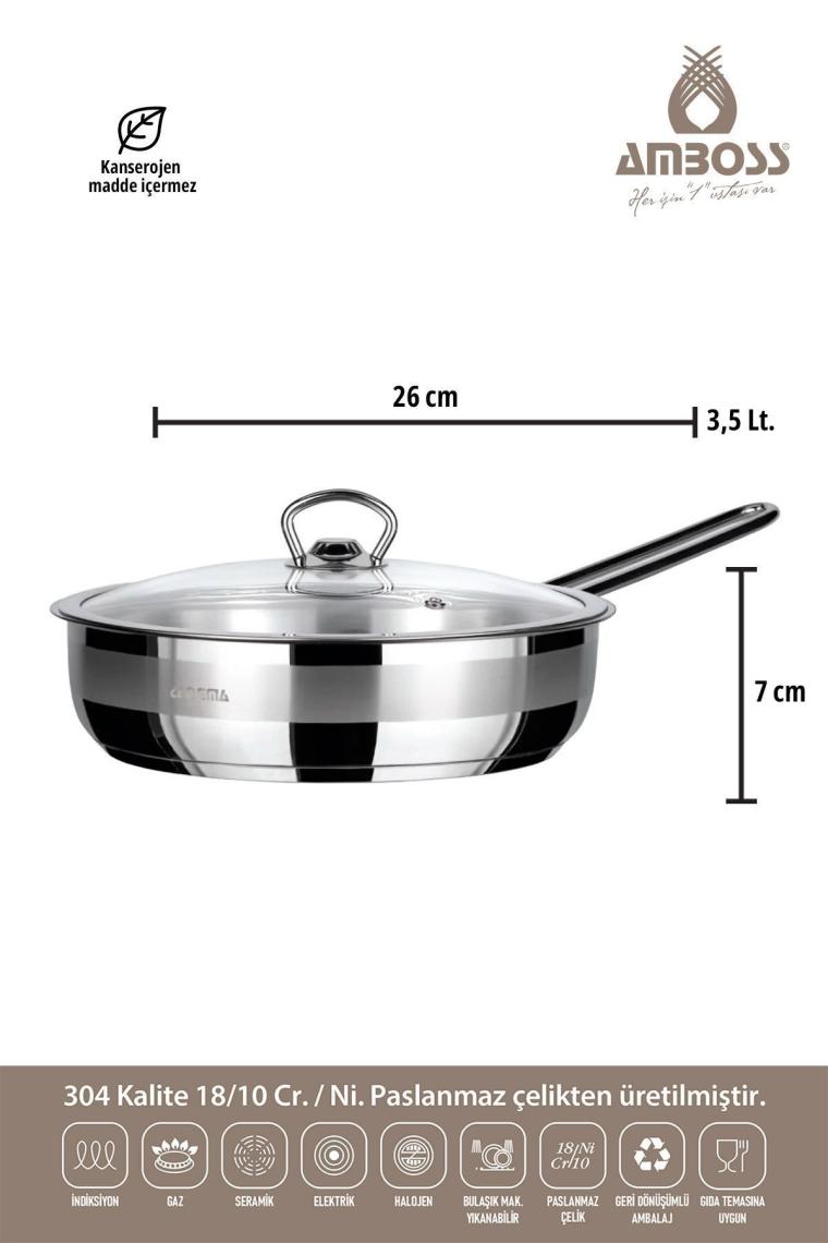 Amboss SP-4790 Saphire 26x7 cm Cam Kapaklı Çelik Tava