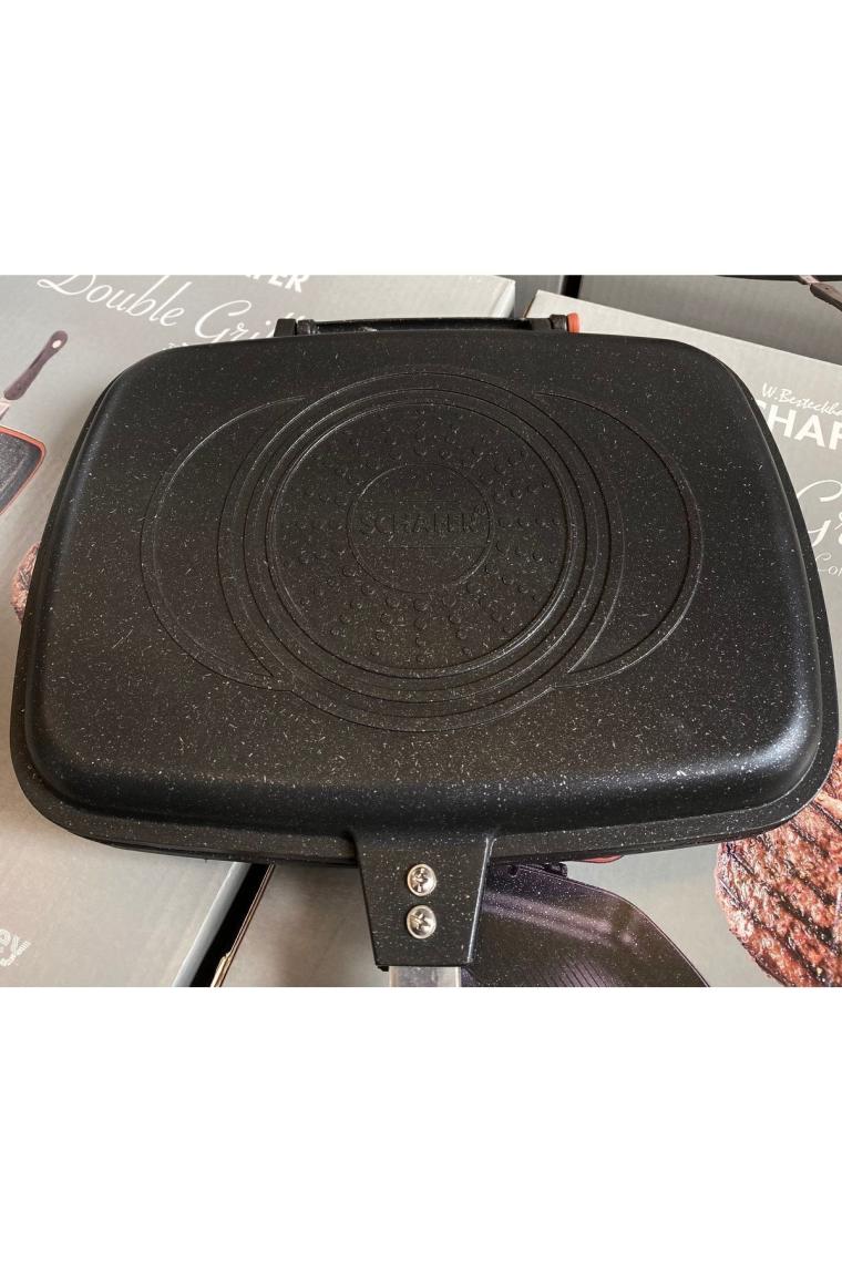 Granit Kare Double Grill Pan 32 Cm - Siyah Çift Taraflı Kullanılabilen Ayrılabilen Ikiz Tava