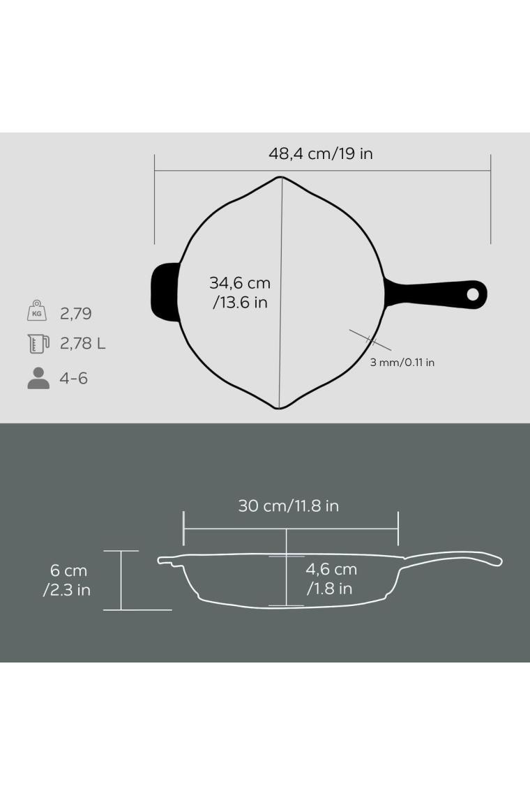 Döküm Yuvarlak Kızartma Tavası Döküm Demir Yekpare Saplı. Çap(Ø)30cm