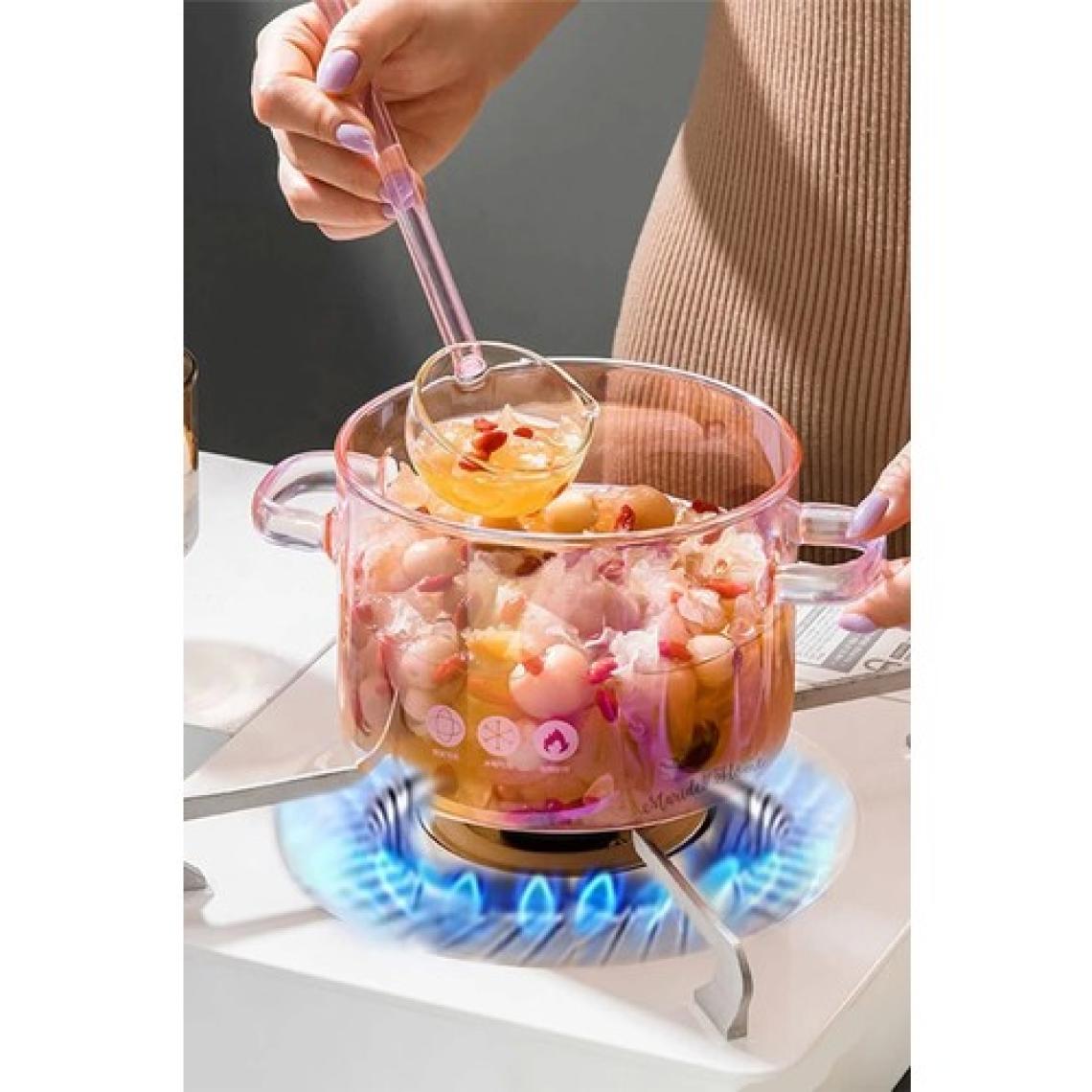 Pembe Kalp Figürlü Isıya Dayanıklı Borosilikat Termisil Ocak Üstü Kulplu Cam Tencere 1500CC