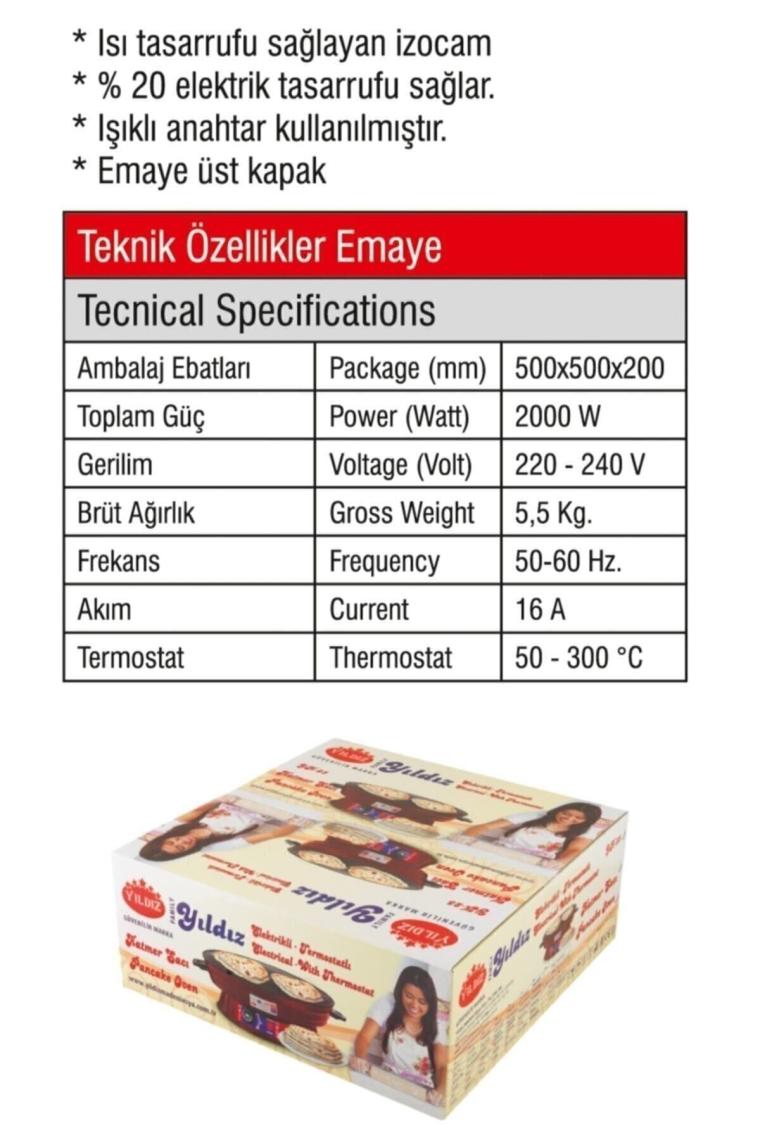 J-181 Yk-25 2000w Elektrikli Lüks Termostatlı 50 Cm Ekmek,gözleme,börek Ve Katmer Sacı