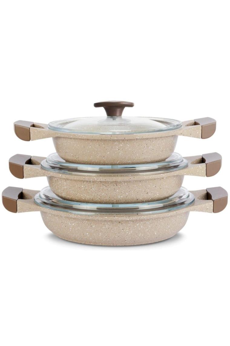Thermoad 6 Parça Granit Döküm Sahan Seti 3'lü Granit Tava Seti