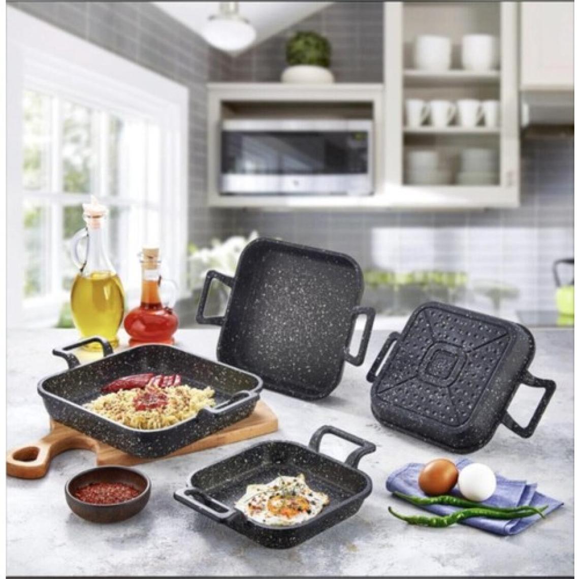 Apaydın Eda Döküm Granit Kaplama Kare Sahan 3'lü Set 18 cm -20 Cm-22 cm