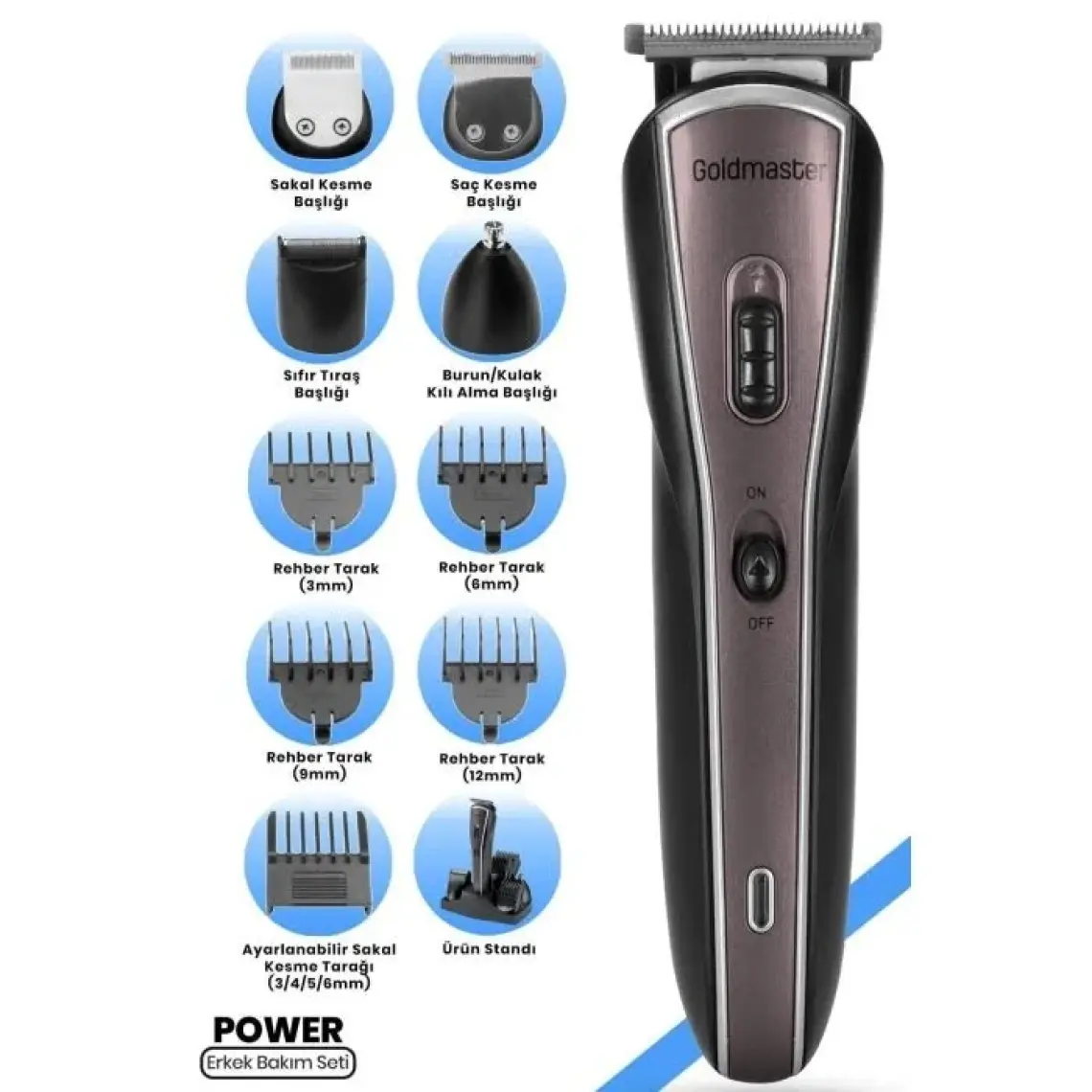 Power Kablolu Kablosuz Paslanmaz Çelik 11 In 1 Full Standlı Erkek Bakım Seti’