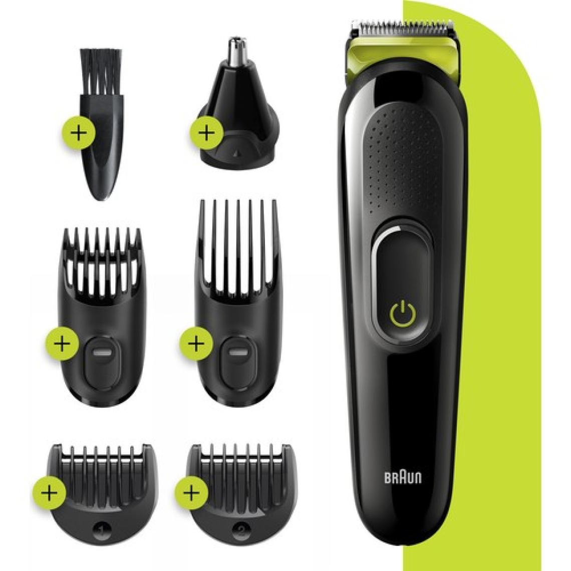 Braun MGK 3221 Şarjlı Erkek Bakım Kiti 6 Ek Ataşman, Kuru Kullanım Kablosuz Şekillendirici - Siyah/Yeşil
